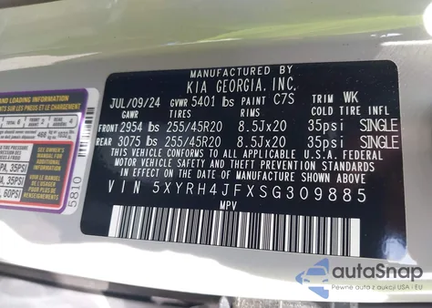 2025 Kia Sorento Ex from USA, damaged, VIN 5XYRH4JFXSG309885
